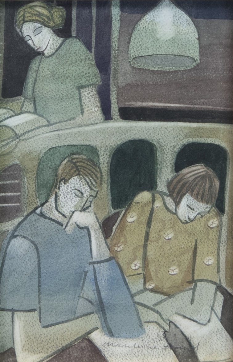 NIGHT AT THE LIBRARY, A WATERCOLOUR BY MADELEINE HAND