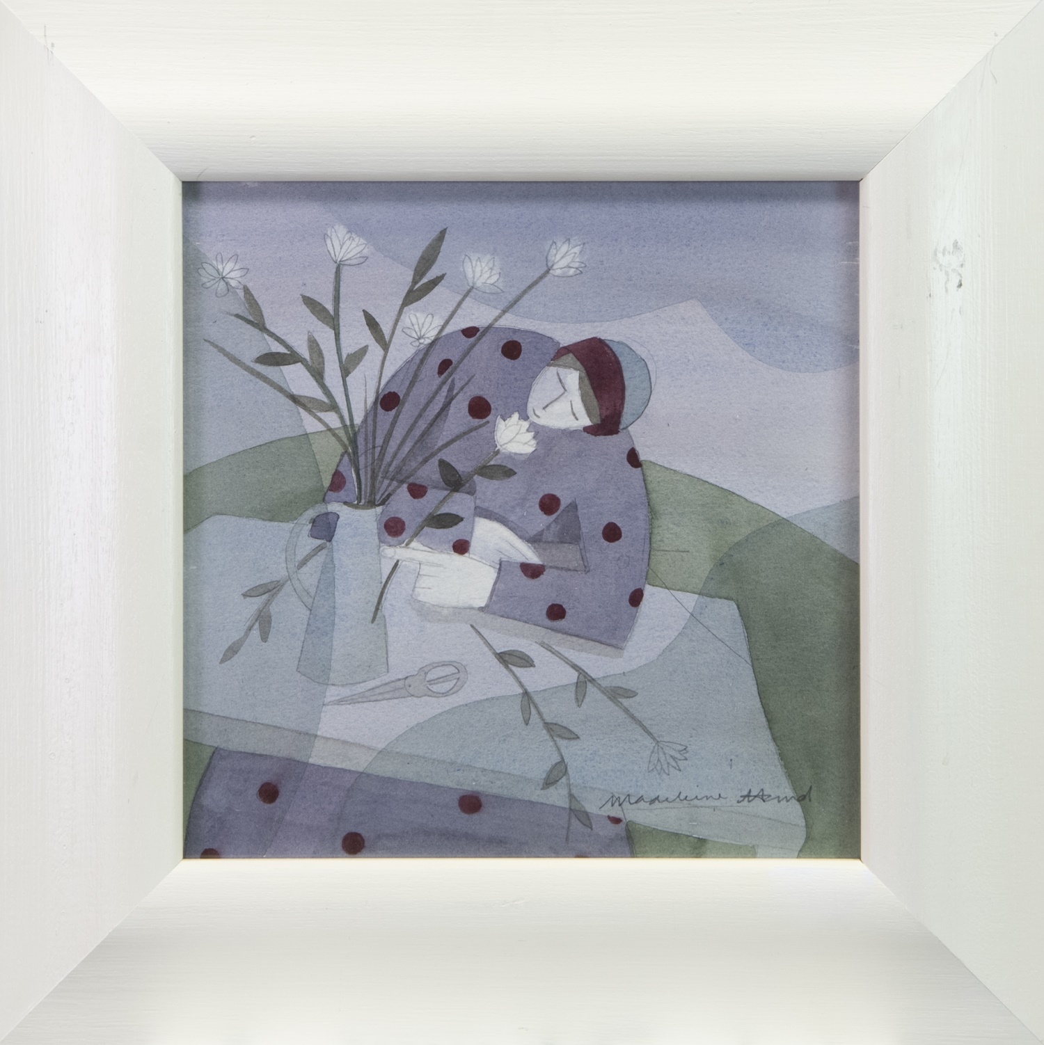ARRANGING FLOWERS, A WATERCOLOUR BY MADELEINE HAND - Image 2 of 2