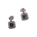 A PAIR OF SAPPHIRE AND DIAMOND EARRINGS