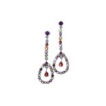 A PAIR OF MULTICOLOURED GEM SET EARRINGS