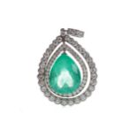 AN IMPRESSIVE COLOMBIAN EMERALD AND DIAMOND PENDANT