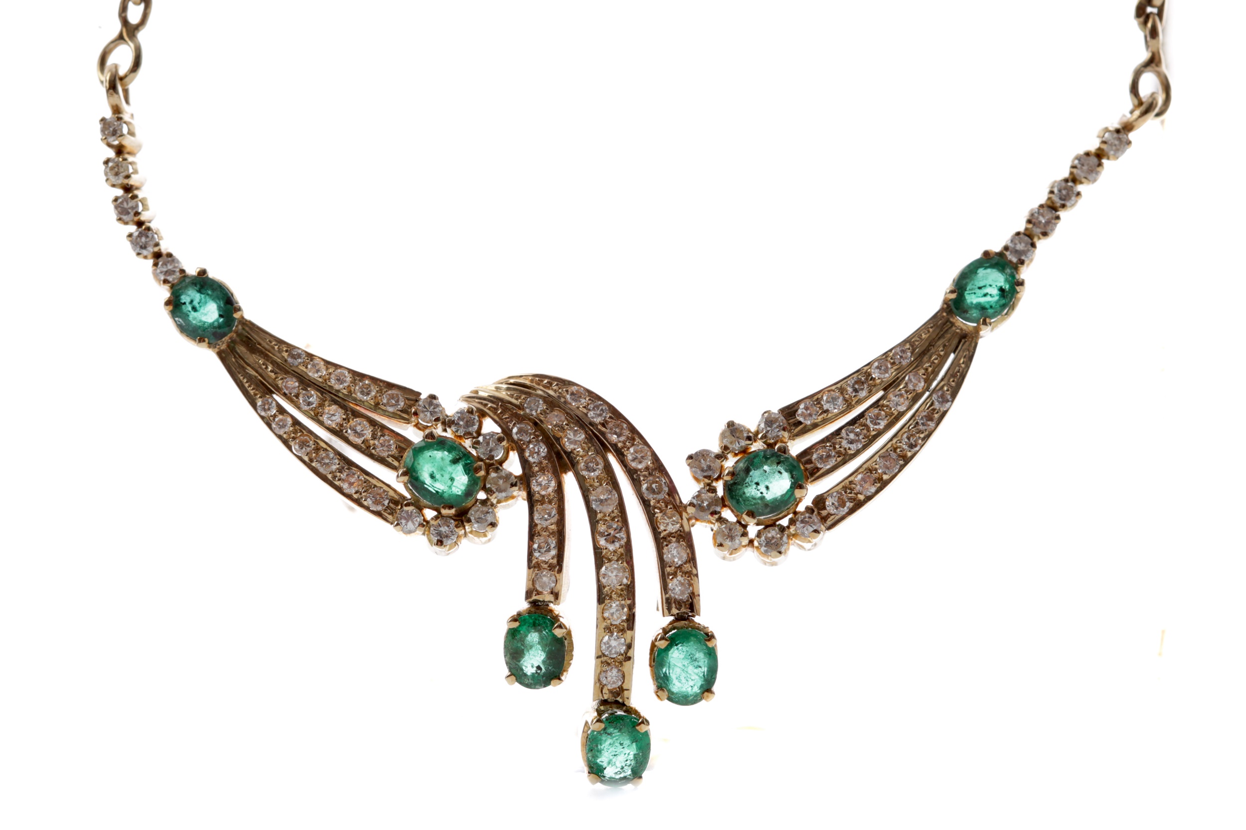 GREEN GEM SET AND DIAMOND NECKLET