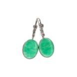 A PAIR OF EMERALD AND DIAMOND EARRINGS