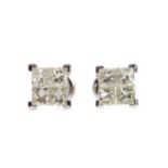 A PAIR OF DIAMOND QUAD EARRINGS