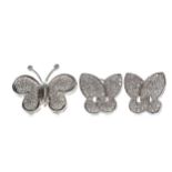 A DIAMOND BUTTERFLY PENDANT, RING AND EARRING SET