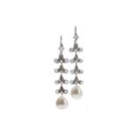 A PAIR OF PEARL AND DIAMOND EARRINGS