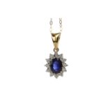 A SAPPHIRE AND DIAMOND PENDANT