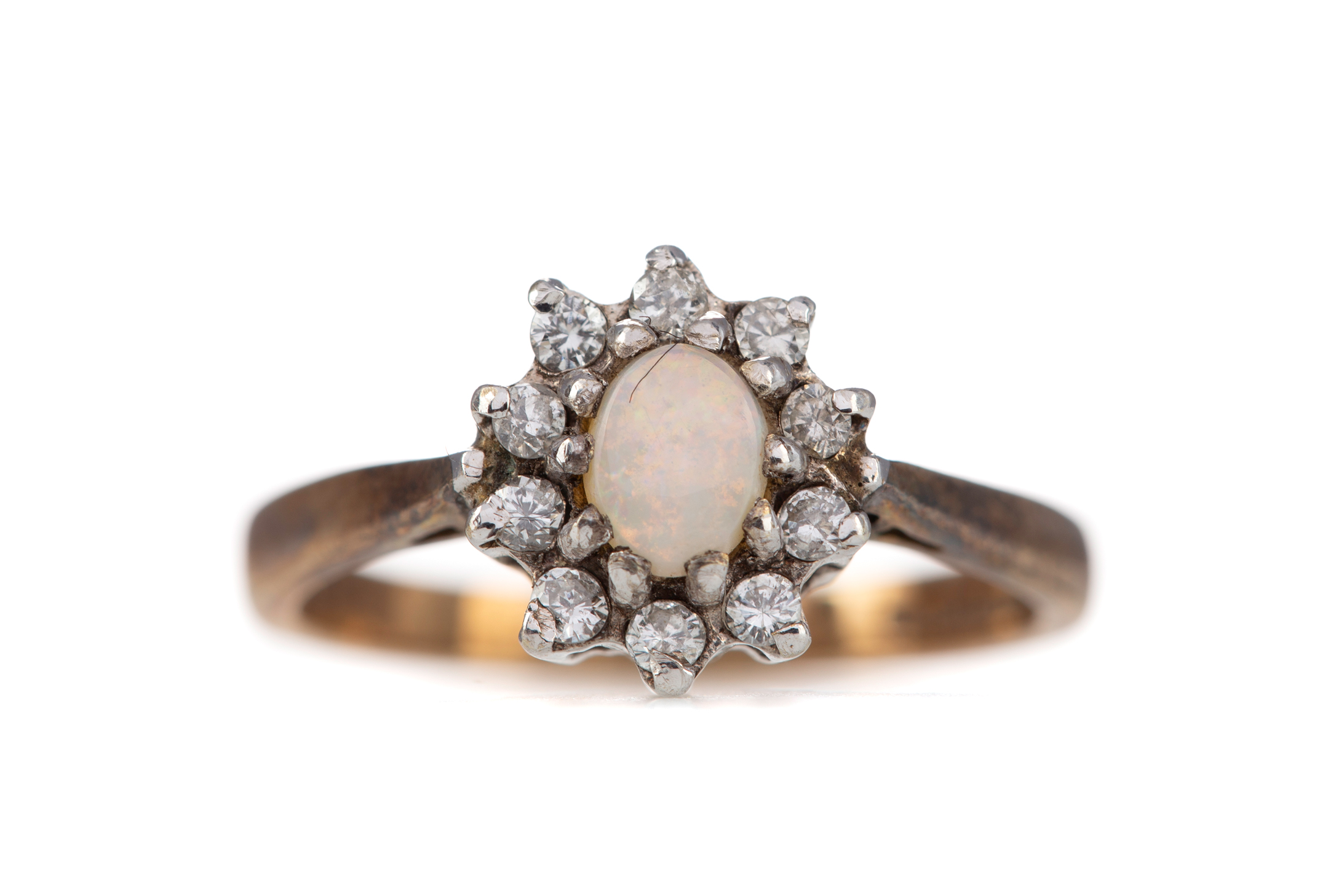 AN OPAL AND DIAMOND CLUSTER RING