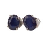 A PAIR OF TREATED SAPPHIRE STUD EARRINGS