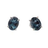 A PAIR OF LONDON BLUE TOPAZ STUD EARRINGS