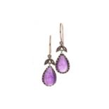 A PAIR OF AMETHYST AND DIAMOND EARRINGS