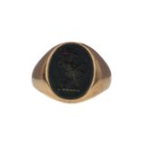 A BLOODSTONE SIGNET RING