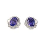A PAIR OF CERTIFICATED TANZANITE AND DIAMOND EARRINGS
