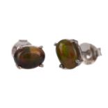 A PAIR OF ETHIOPIAN BLACK OPAL STUD EARRINGS