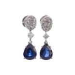 AN IMPRESSIVE PAIR OF SAPPHIRE AND DIAMOND EARRINGS