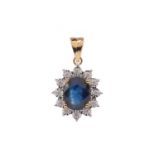 A SAPPHIRE AND DIAMOND PENDANT