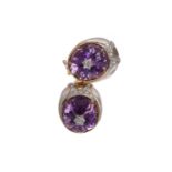A PAIR OF DIAMOND, AMETHYST AND MOTHER OF PEARL EARRINGS