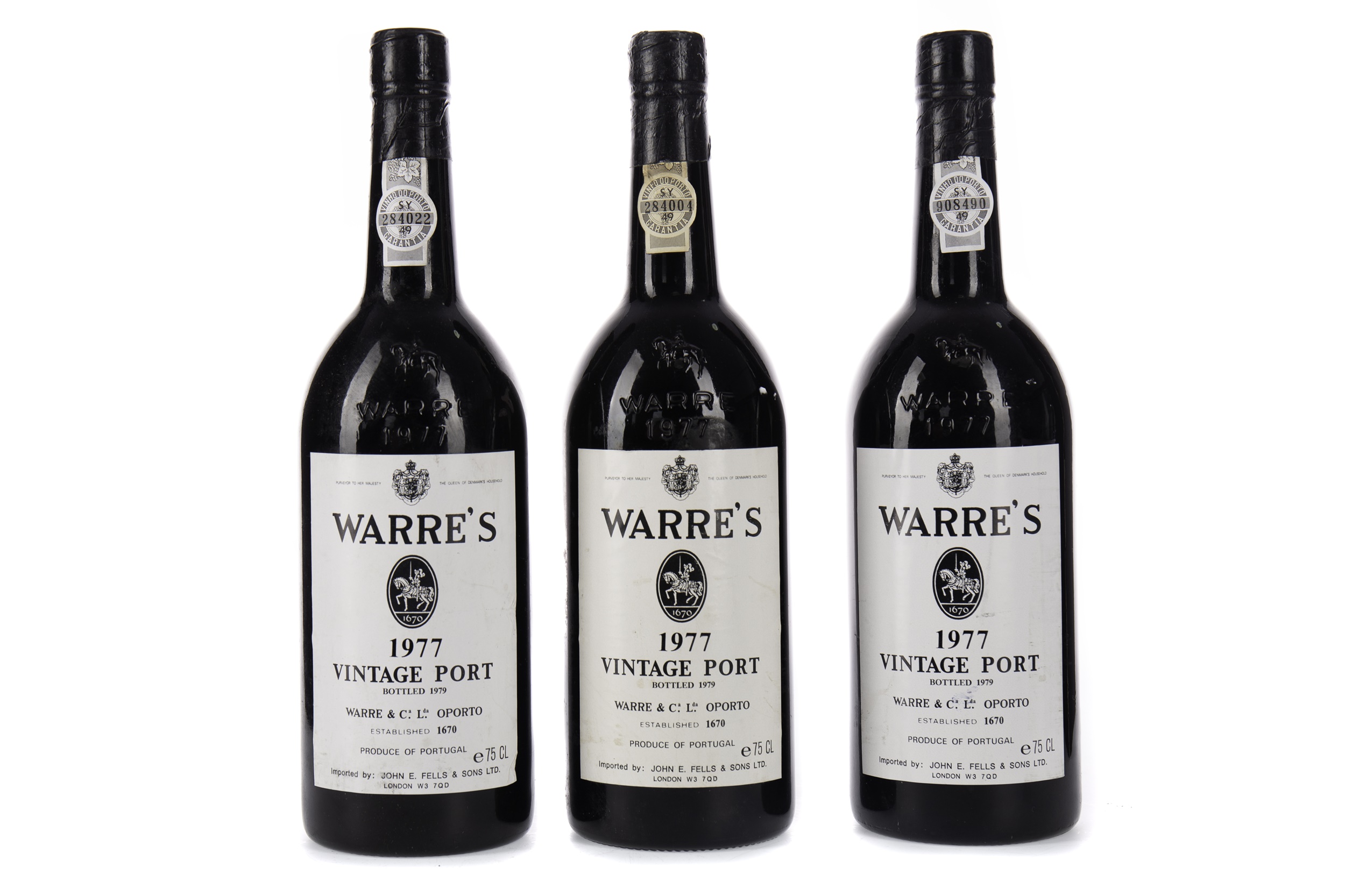 THREE BOTTLES OF WARRE'S 1977