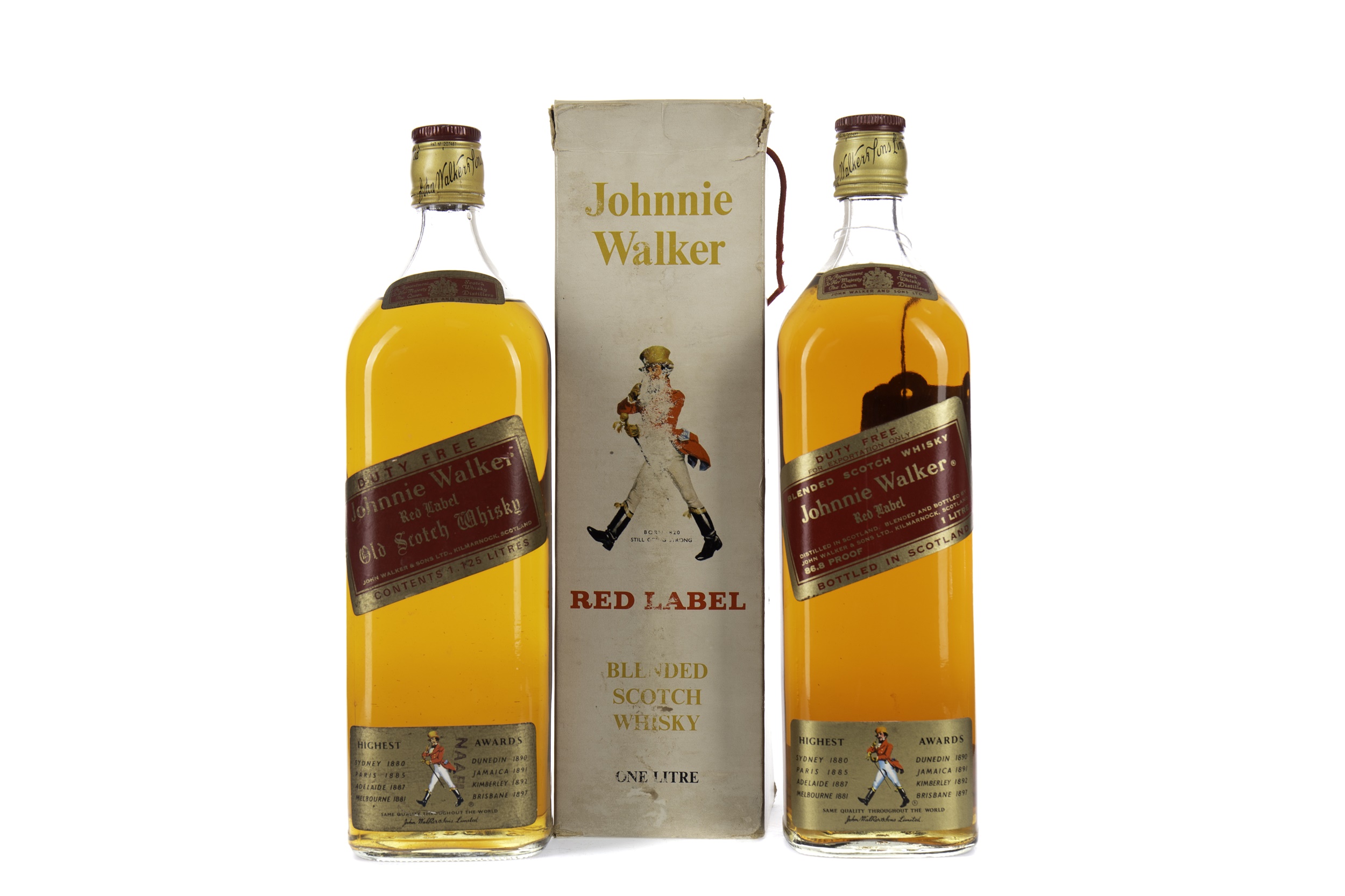 TWO BOTTLES OF JOHNNIE WALKER RED LABEL