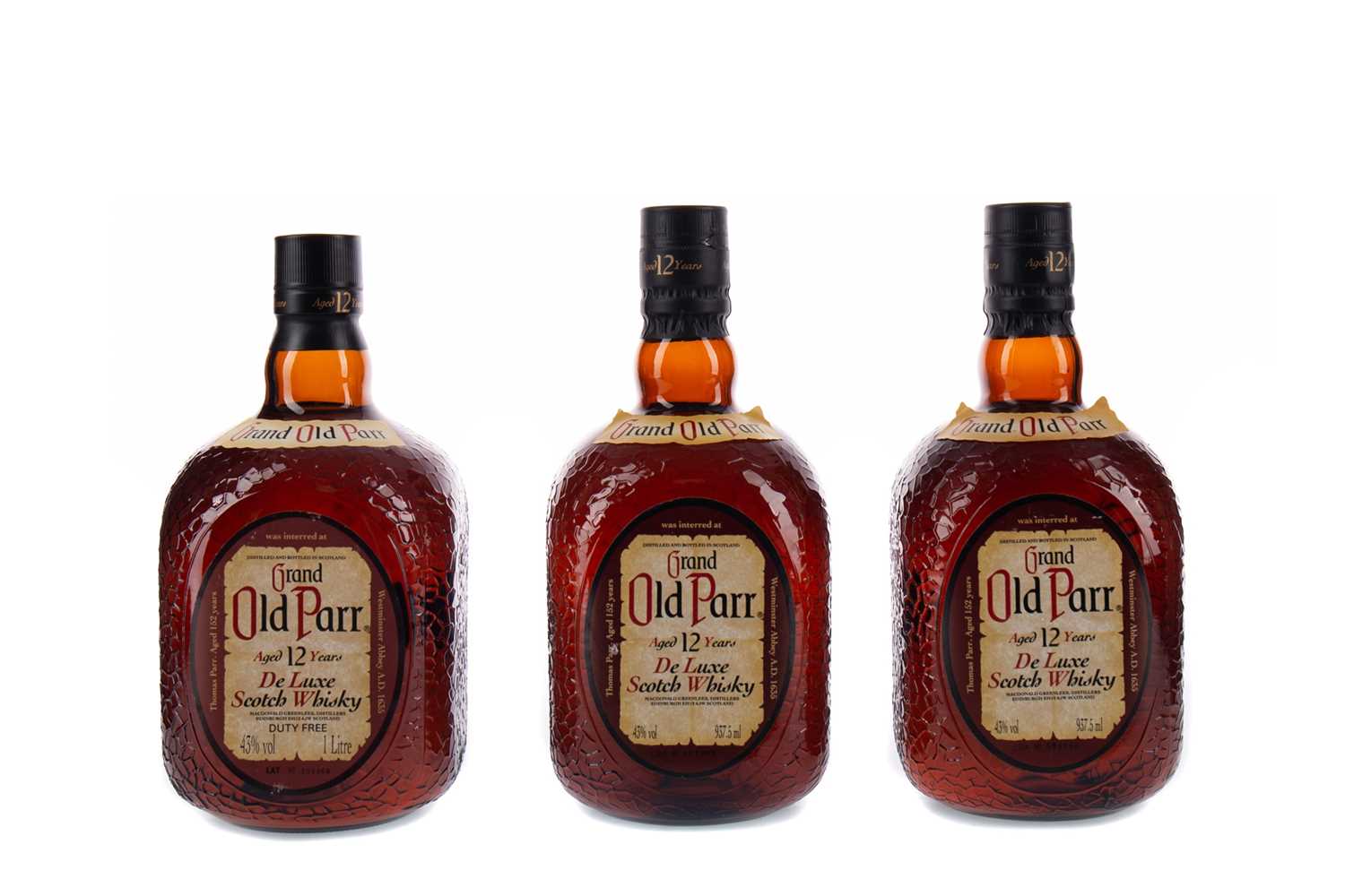 THREE BOTTLES OF GRAND OLD PARR AGED 12 YEARS