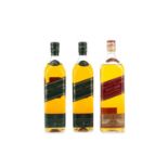 TWO BOTTLES OF JOHNNIE WALKER GREEN LABEL AGED 15 YEARS, AND RED LABEL