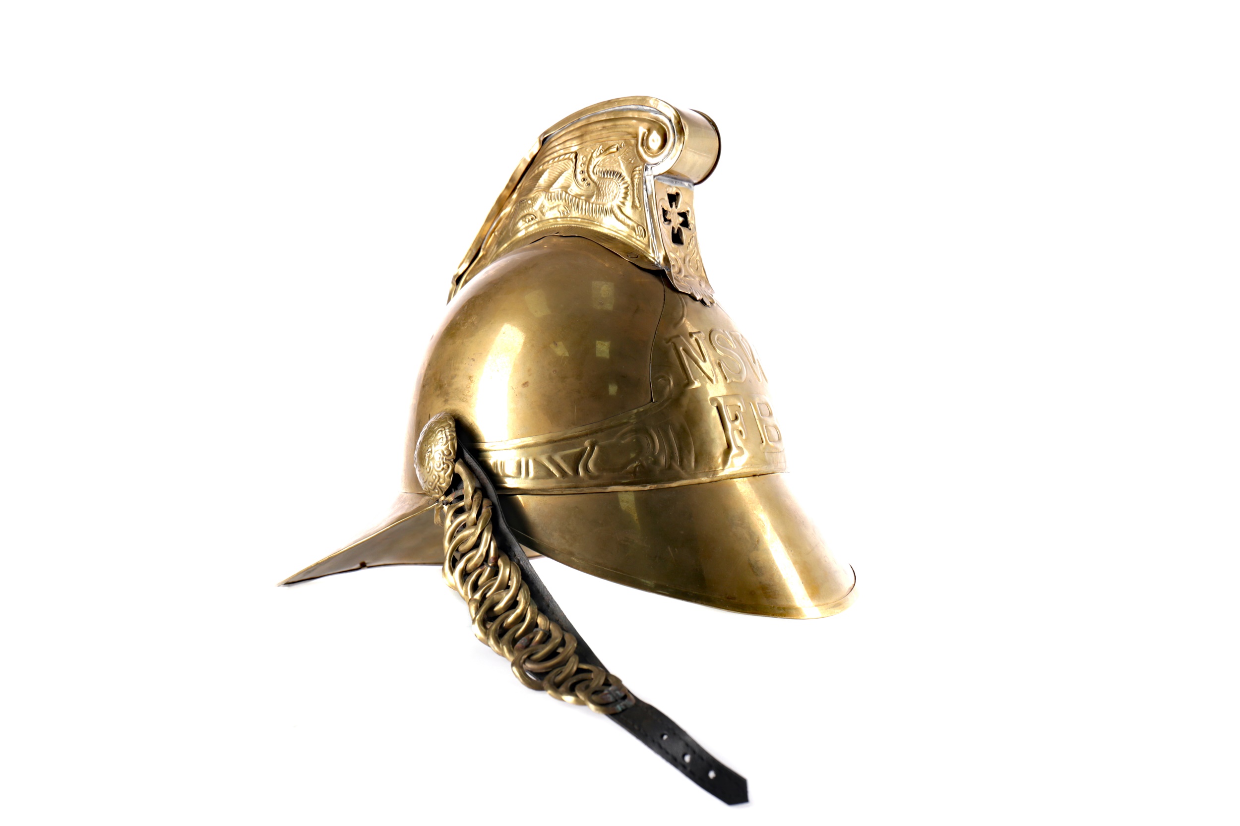 A FIREMAN'S BRASS MERRYWEATHER HELMET