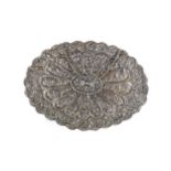 AN INDIAN WHITE METAL WALL MIRROR