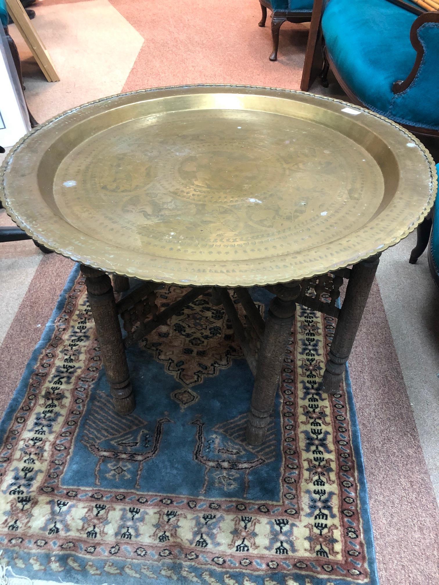 AN EASTERN BRASS TOPPED TABLE - Image 2 of 2