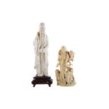 AN EARLY 20TH CENTURY CHINESE CARVED IVORY FIGURE AND ANOTHER