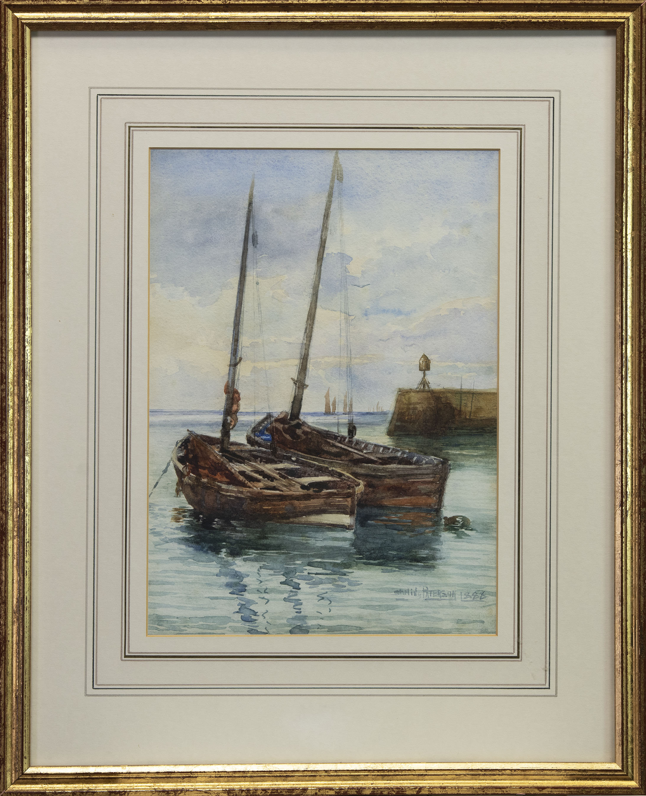 HARBOUR SCENE, A WATERCOLOUR BY STIRLING PATERSON