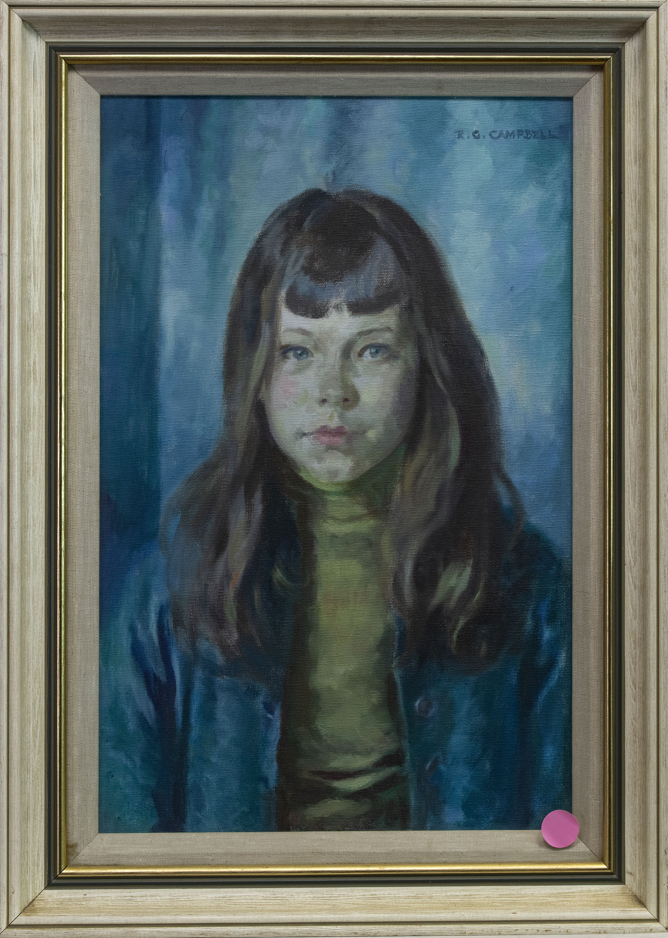 BLUE PORTRAITS, THREEE OILS BY R G CAMPBELL