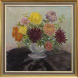 CHRYSANTHEMUMS IN A VASE, AN OIL BY J F TAWS