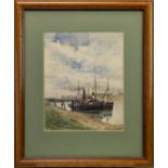 STEAM TRAWLERS, KIRKCALDY HARBOUR, A WATERCOLOUR BY GEORGE HUME