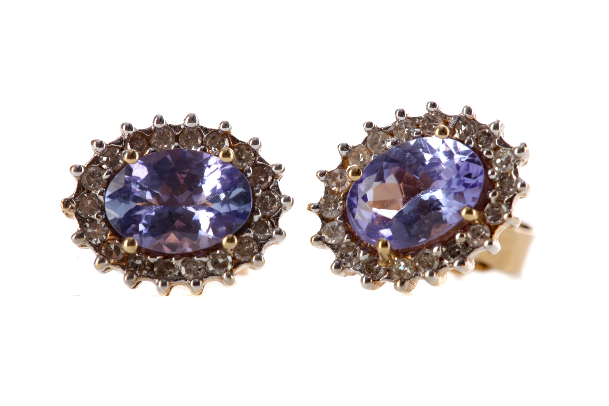 A PAIR OF TANZANITE AND DIAMOND EARRINGS