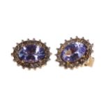 A PAIR OF TANZANITE AND DIAMOND EARRINGS