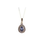 A SAPPHIRE AND DIAMOND PENDANT