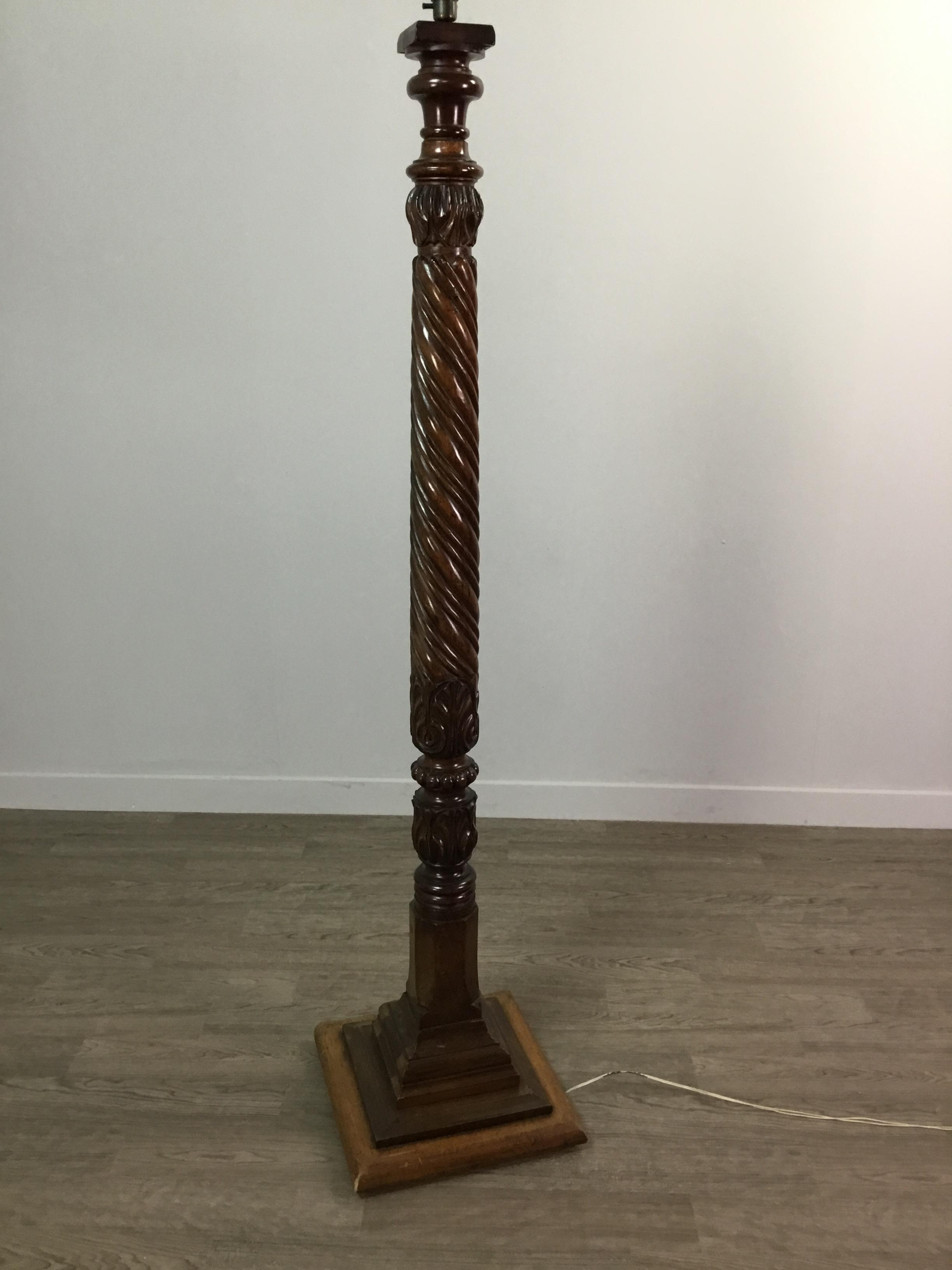 A VICTORIAN MAHOGANY BEDPOST FLOOR LAMP