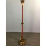 A GILTWOOD AND CRIMSON PAINTED FLOOR LAMP