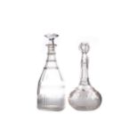 A REGENCY CUT GLASS DECANTER, ALONG WITH A VICTORIAN DECANTER