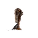 A LATE 19TH CENTURY WALNUT WIG STAND, ALONG WITH A WIG