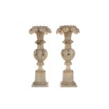 A PAIR OF LATE 19TH CENTURY ALABASTER ALTAR CANDLESTICKS