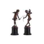 A PAIR OF LATE 19TH CENTURY BRONZE FIGURES OF CUPID WITH A BOW