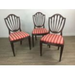 THREE MAHOGANY SINGLE DINING CHAIRS OF HEPPLEWHITE DESIGN