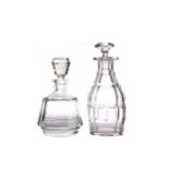 THREE 19TH CENTURY CUT GLASS DECANTERS, ALONG WITH A VASE