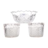 A PAIR OF EARLY 19TH CENTURY CUT GLASS BOWLS, ALONG WITH A MONTEITH
