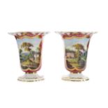 A PAIR OF EARLY 19TH CENTURY ENGLISH PORCELAIN SPILL VASES, ALONG WITH ANOTHER