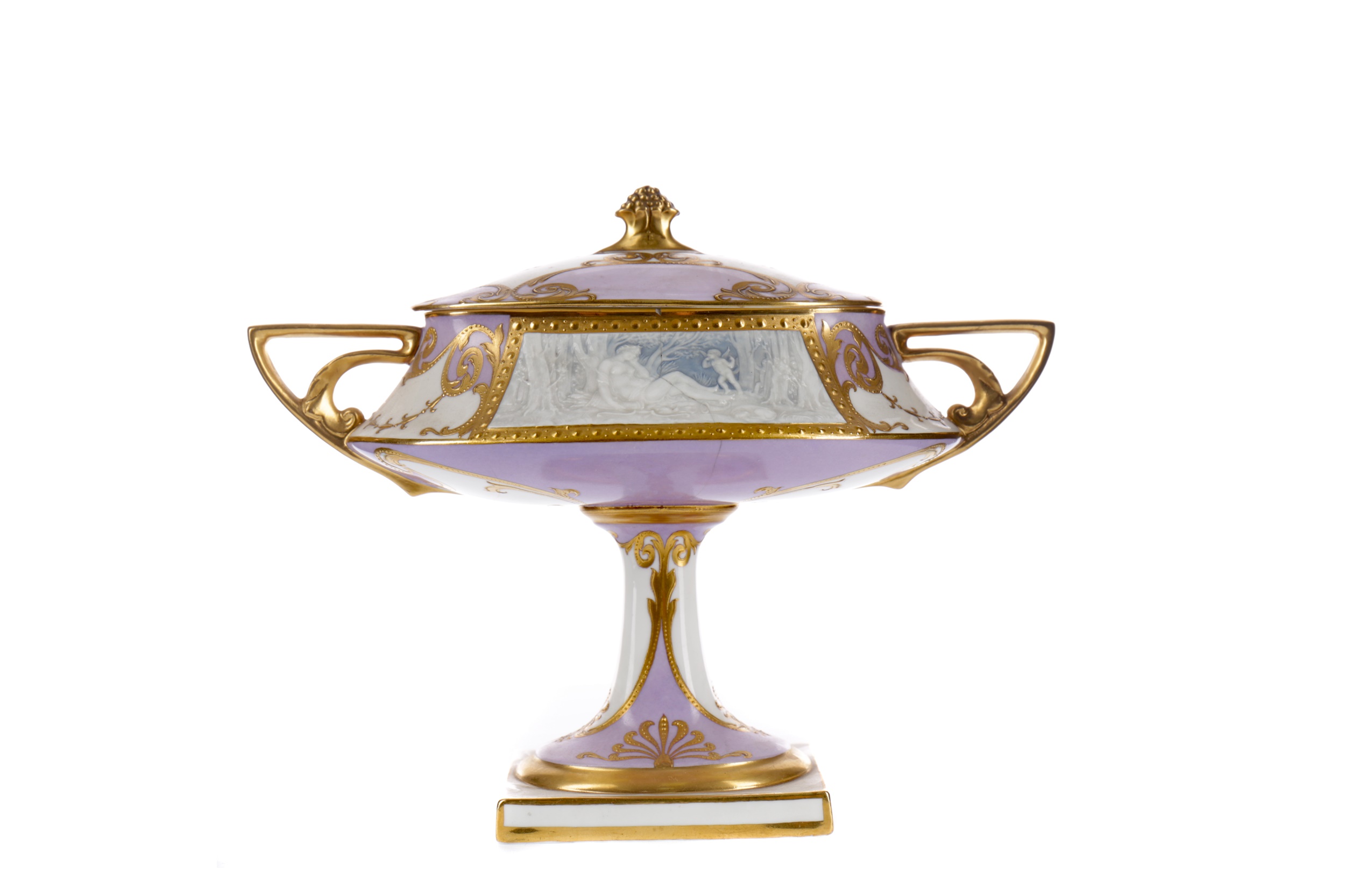 A MINTONS PÂTE-SUR-PÂTE PORCELAIN PEDESTAL BOWL AND COVER