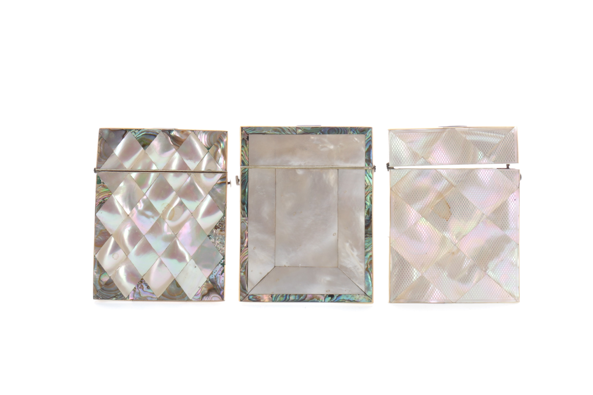 THREE LATE 19TH CENTURY MOTHER OF PEARL CARD CASE