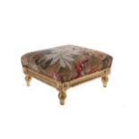 A GILTWOOD SQUARE FOOTSTOOL