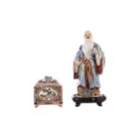 A 20TH CENTURY CHINESE PORCELAIN FIGURE OF SHAO LAO, ALONG WITH A CHINESE BOX